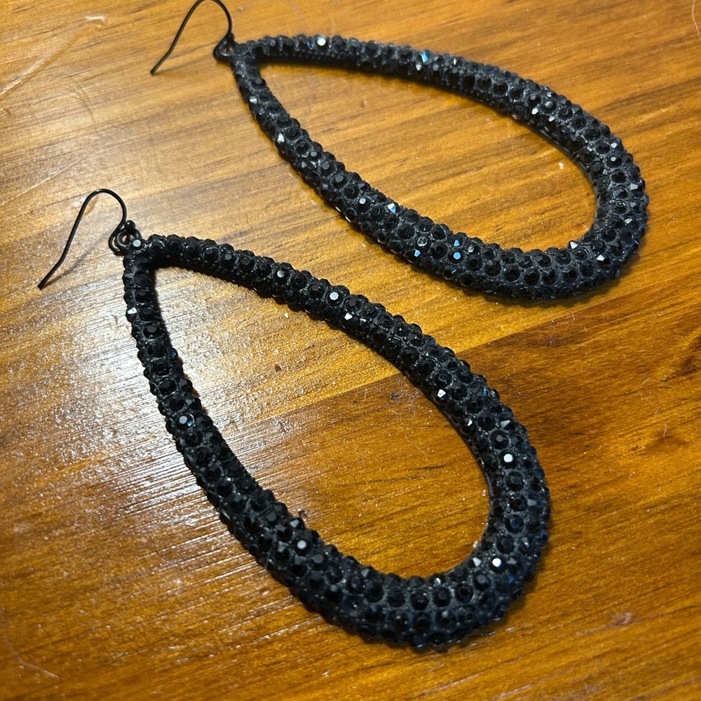 Vintage Black Rhinestone Teardrop Earrings